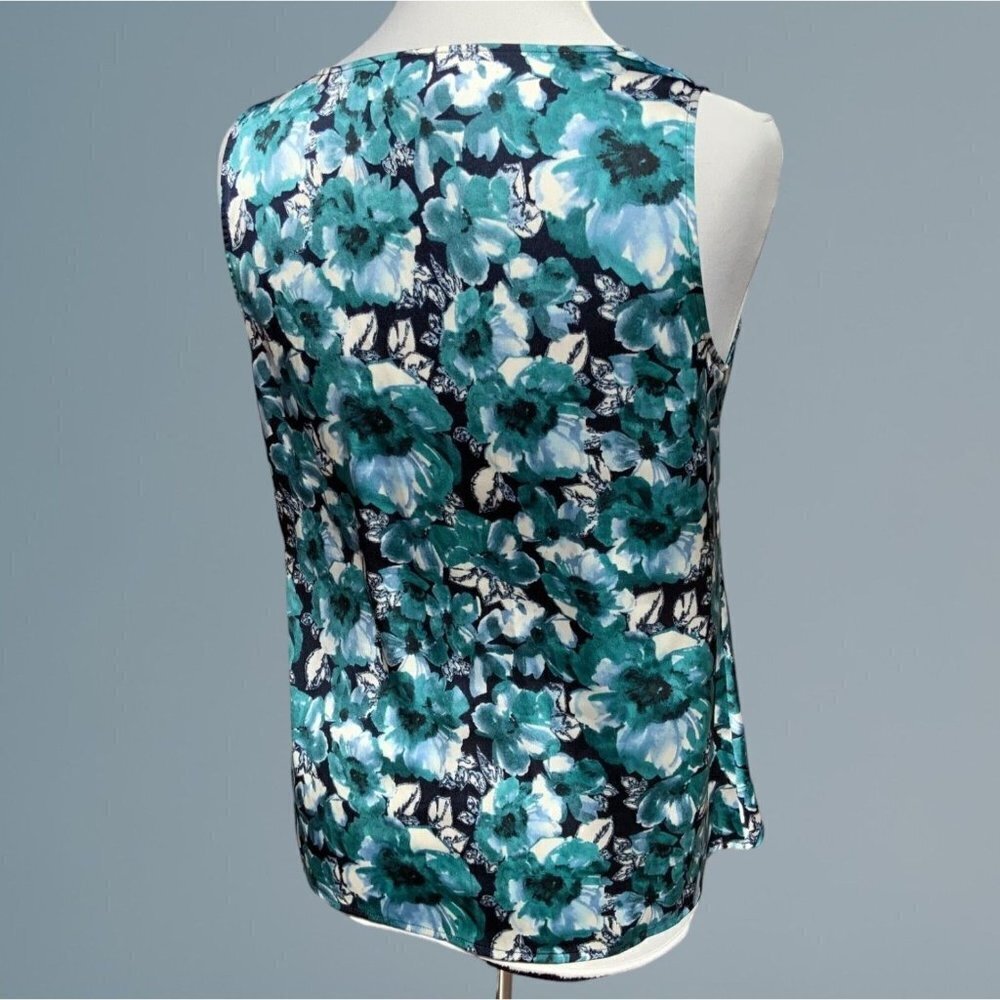 Ann Taylor Loft petite turquoise sleeveless cowl neck floral spandex blouse PS - Picture 5 of 10